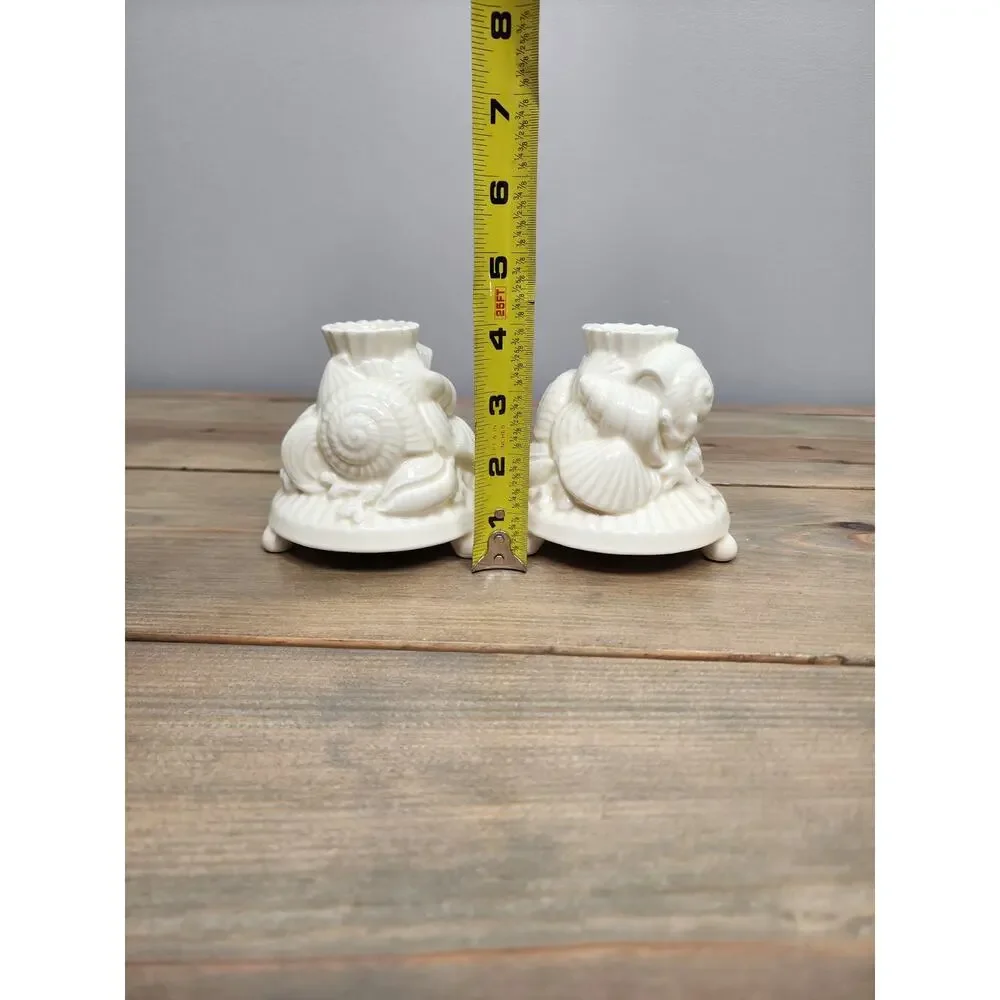 Vintage Shafford Japan 1989 Candlestick Holder Set Shells Coastal Ivory